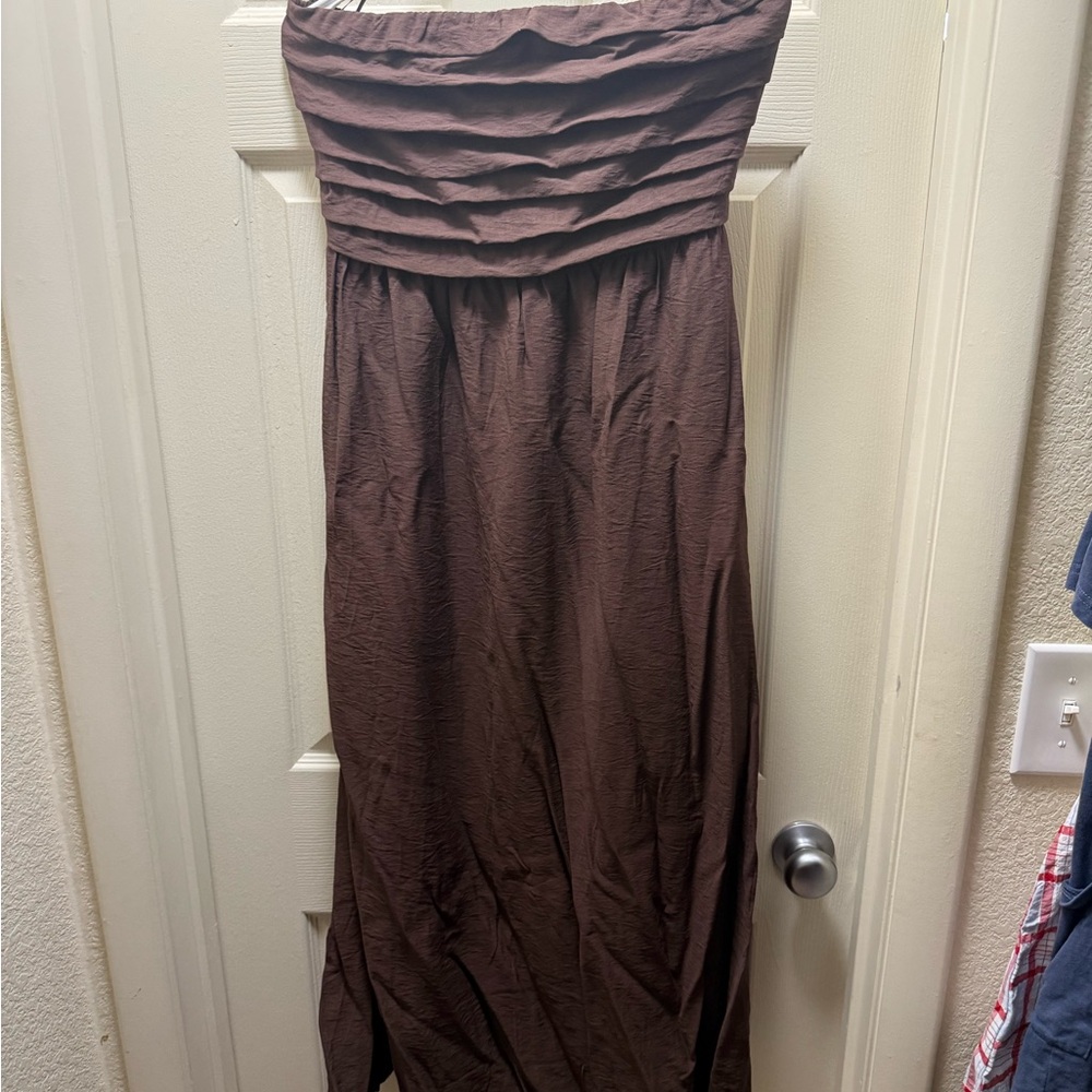 Altar'd State Strapless Chocolate Brown Maxi Dress